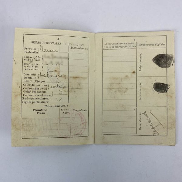 Pasaporte época de Alfonso XIII 1921