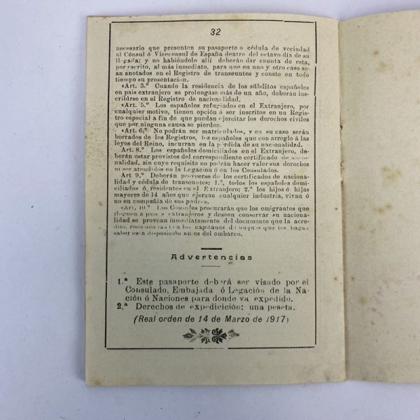 Pasaporte época de Alfonso XIII 1921