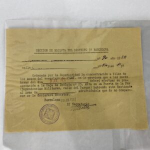 Carta de Reclutamiento de la Guerra Civil 1937