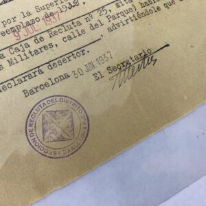 Carta de Reclutamiento de la Guerra Civil 1937
