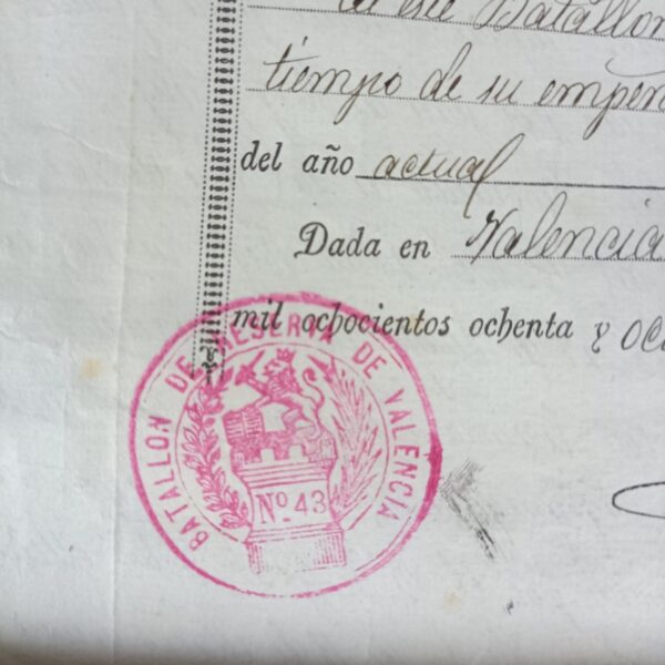 Documento de licencia militar 1888