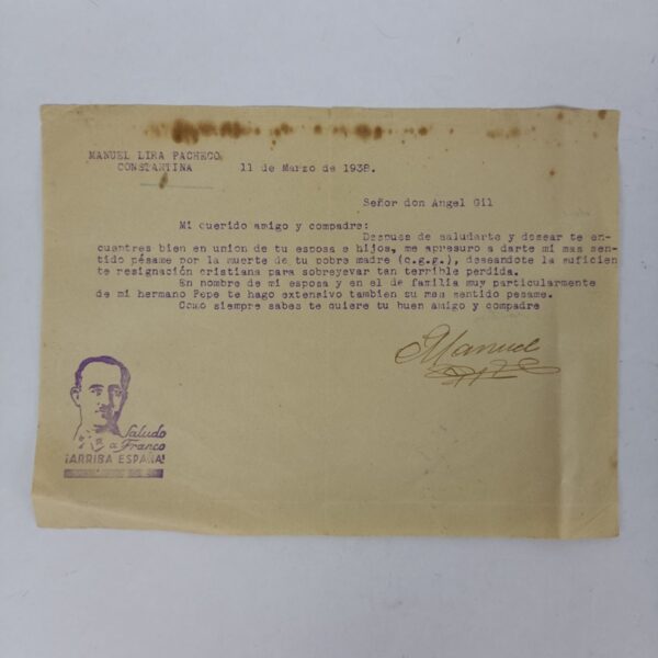 Carta de la Guerra Civil Española 1938