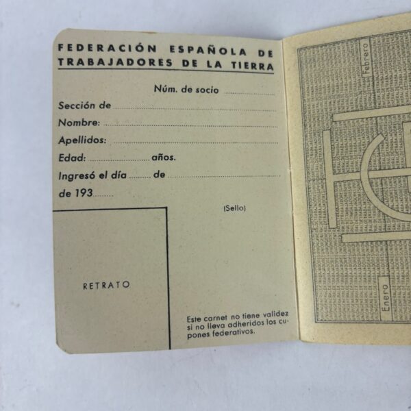 Carnet de UGT Guerra Civil Española