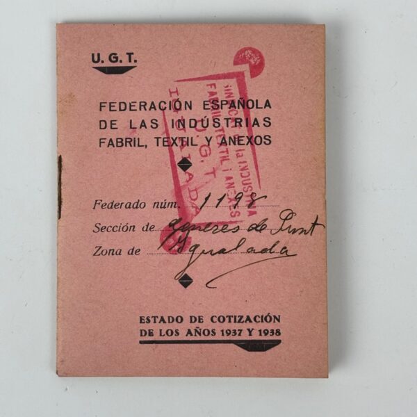 Carnet de UGT Guerra Civil Española con Estatutos
