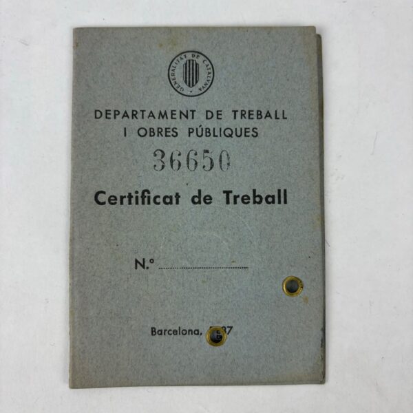 Certificado de Trabajo de Cataluña Guerra Civil Española