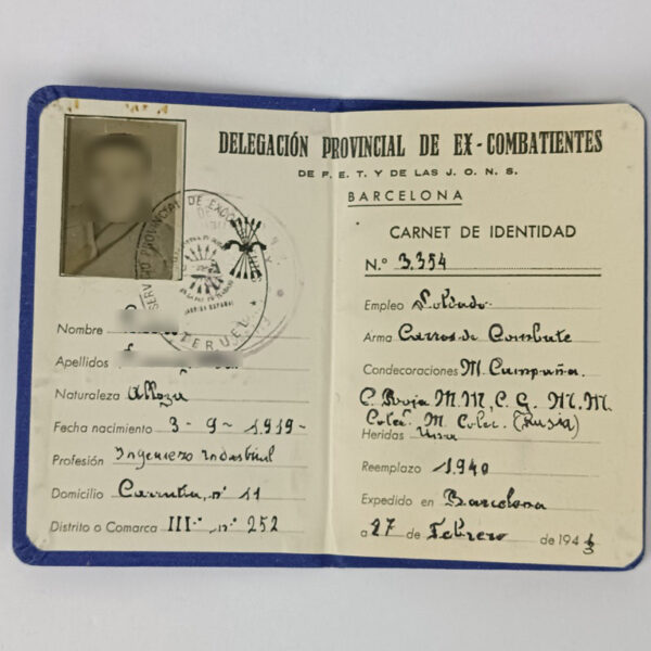 Carnet de Ex-combatiente División Azul 1943