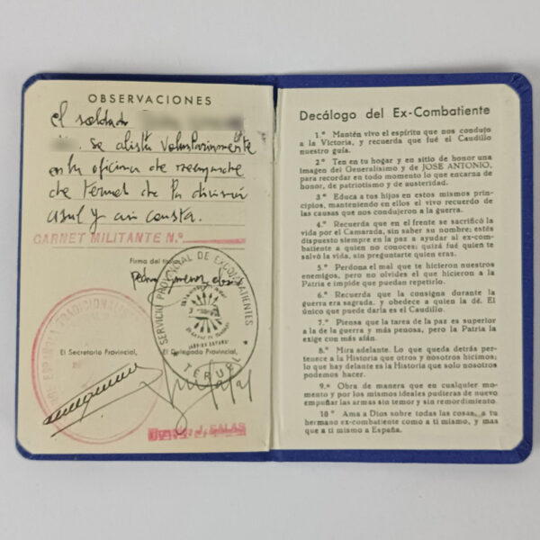 Carnet de Ex-combatiente División Azul 1943