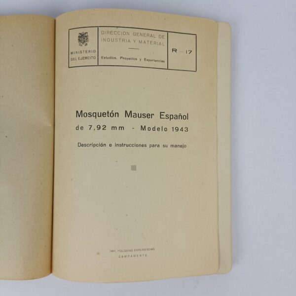 Manual Mosquetón Mauser Español 1943