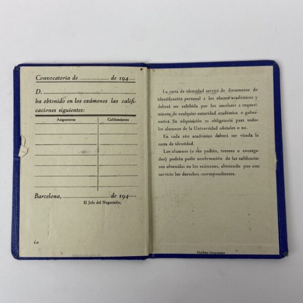 Carta de Identidad Escolar Universidad de Barcelona - Imagen 2
