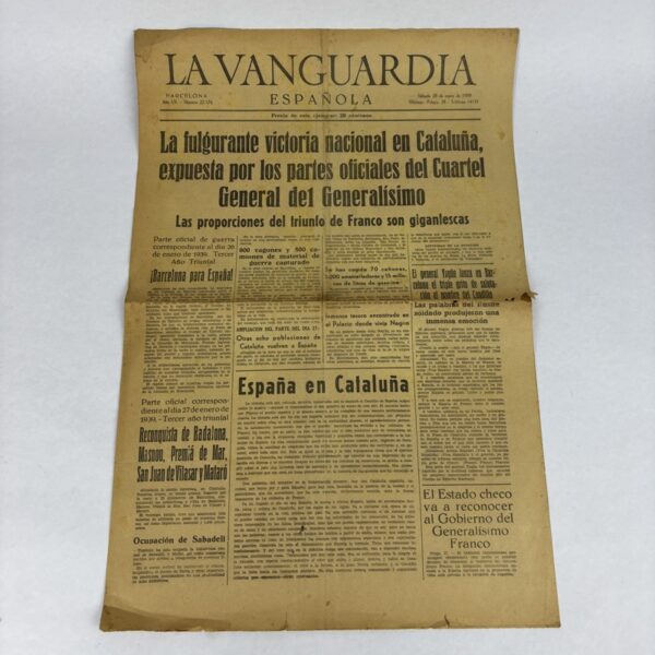Periódico La Vanguardia 1939 Guerra Civil España