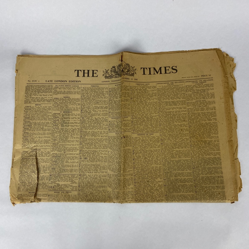Periódico The Times 1941 WW2 UK