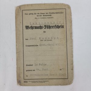 Carnet de conducir Wehrmacht 1944 WW2